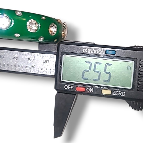 Vintage Green Lucite Bangle Bracelet Rhinestone Studded Acrylic 2.55" - Picture 4 of 4